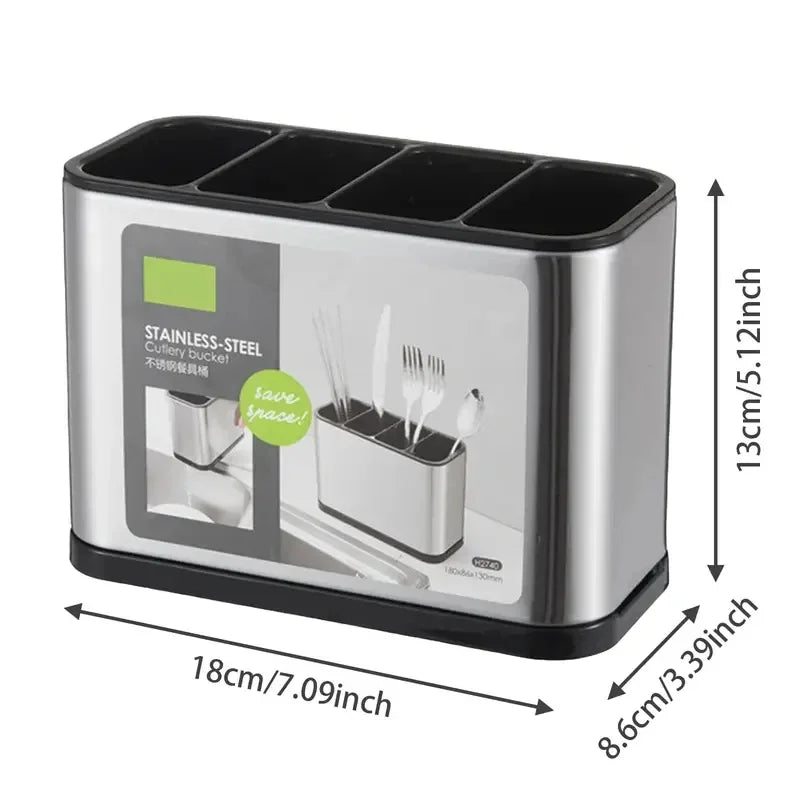 Stainless Steel Kitchen Utensil Caddy Organizer with Drain Holes and Non‑Slip Base