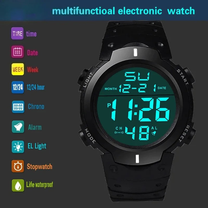 Men's Digital Sport Watch Rubber Fitness Timer Waterproof Electronic Clock