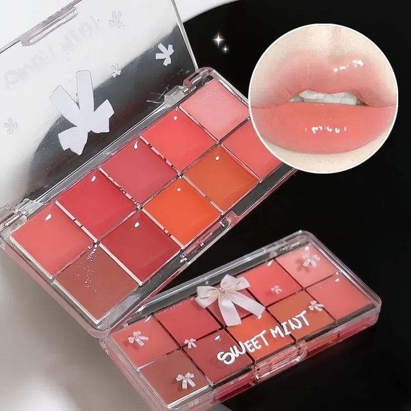 Hydrating Lip Gloss Palette with Mirror - Moisturizing Lipstick & Lip Glaze Set