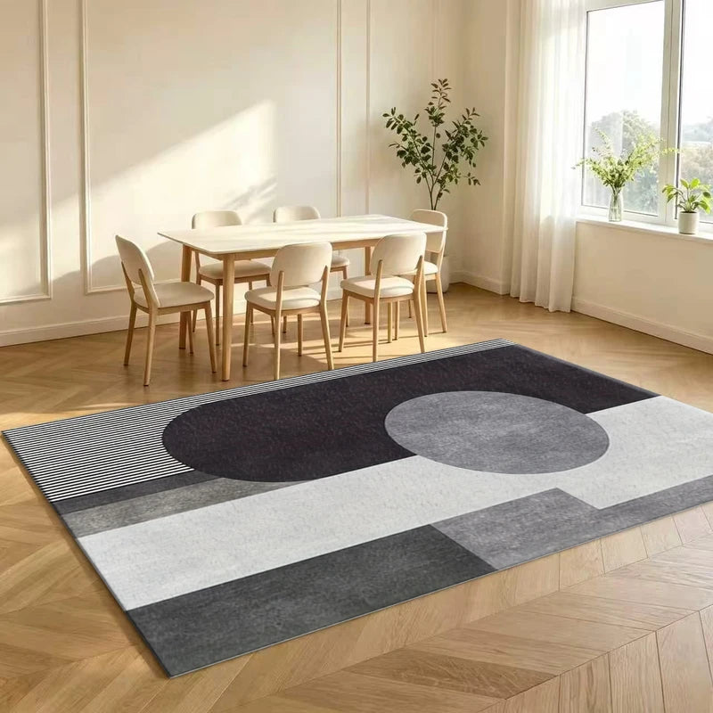 Monochrome Geometric Oval Area Rug Non-Slip Floor Mat for Living Room & Bedroom