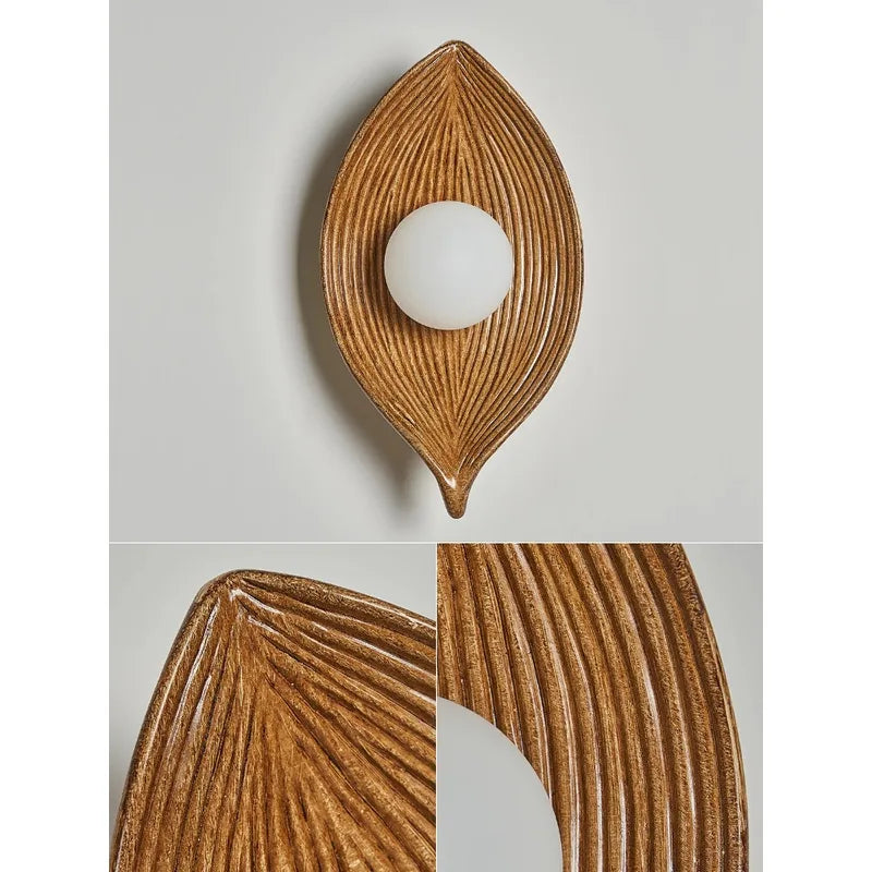 LED Leaf Resin Wall Lamp - Bedroom Living Room Wall Sconce Decor