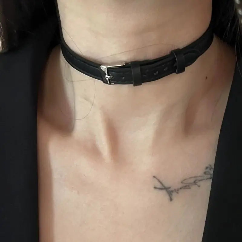 Trendy Gothic Leather Chain Choker Necklace for Women and Men - Punk Y2K Jewelry