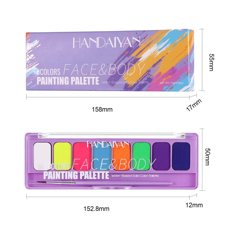 8-Color Fluorescent UV Face & Body Paint Palette for Halloween Party Cosplay