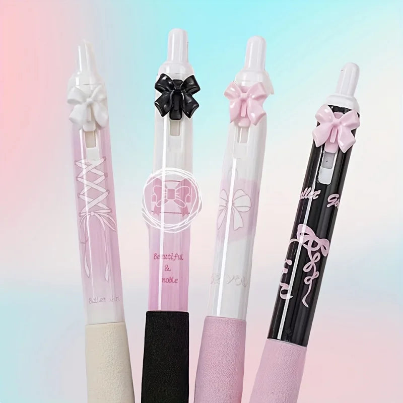 High Beauty Butterfly Pressing Pen - 0.5mm Fine Black Ink, 3D Bow Design, Soft Sponge Handle