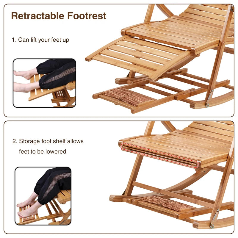 Heavy Duty Folding Bamboo Rocking Chair Indoor Outdoor Lounge Sun Lounger
