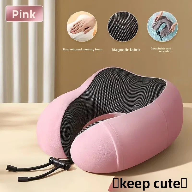 U Shaped Memory Foam Travel Neck Pillow with Massage Function - Soft Sleep & Support