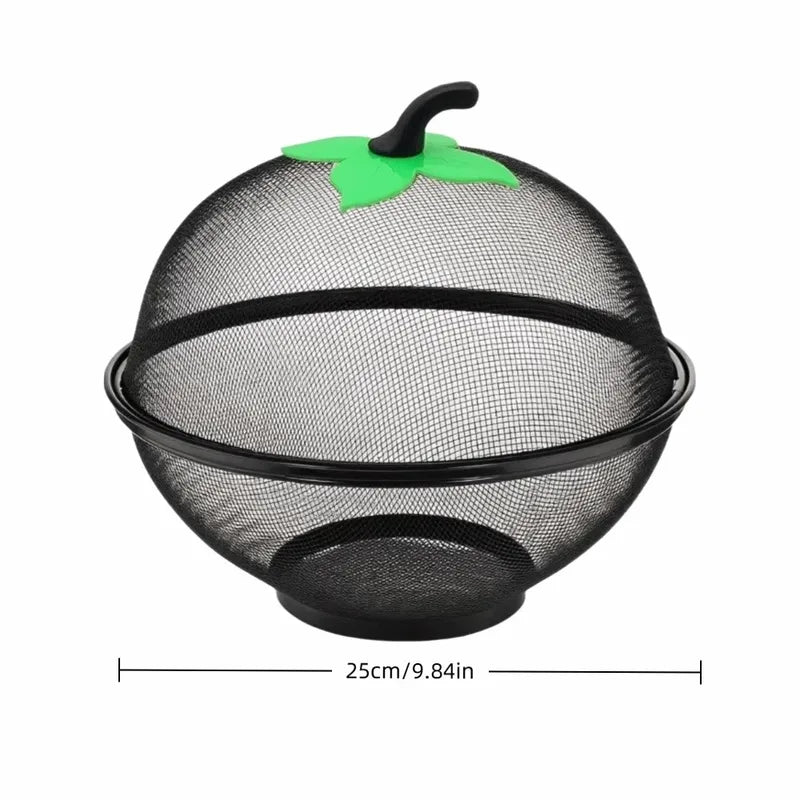 Metal Fruit Basket with Mesh Cover Moisture-Resistant Kitchen Storage Organizer