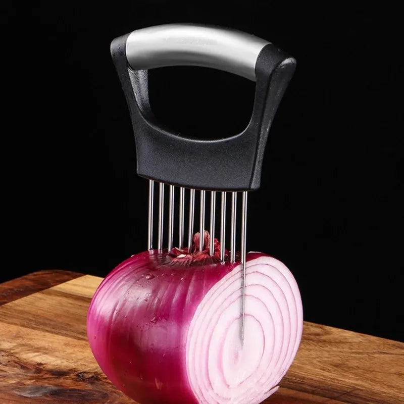 Stainless Steel Onion Cutter Holder Food Slicer Kitchen Gadget