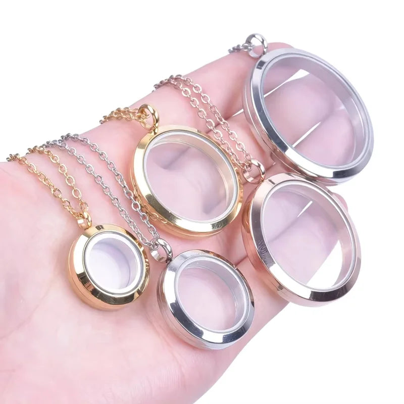 Memory Photo Locket Pendant Necklace with Floating Charm for Jewelry Women Men