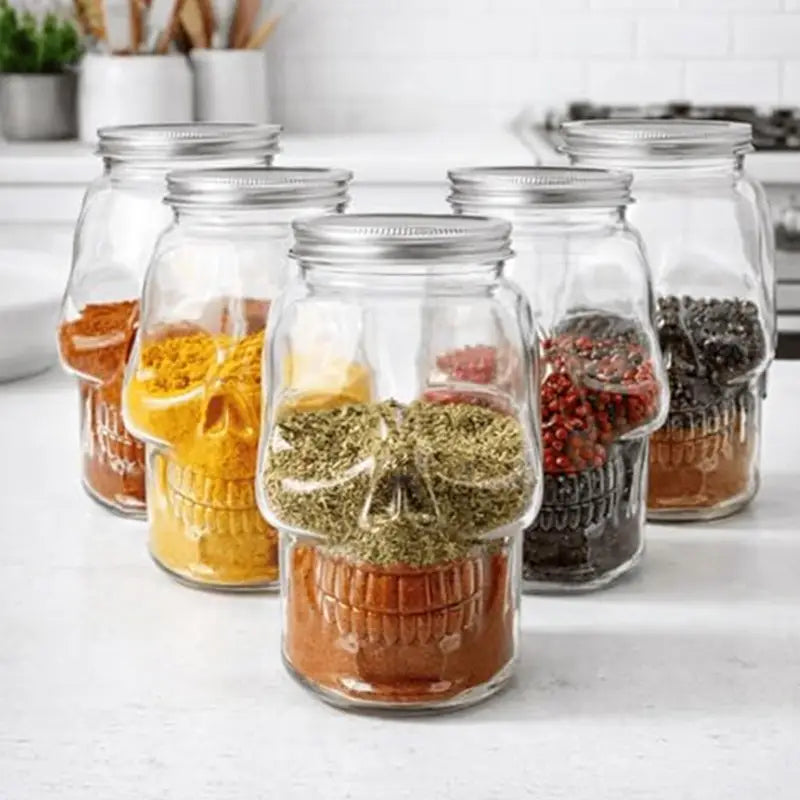 Gothic Skull Salt Container - Reusable 500ml/800ml Kitchen Decor with Lid