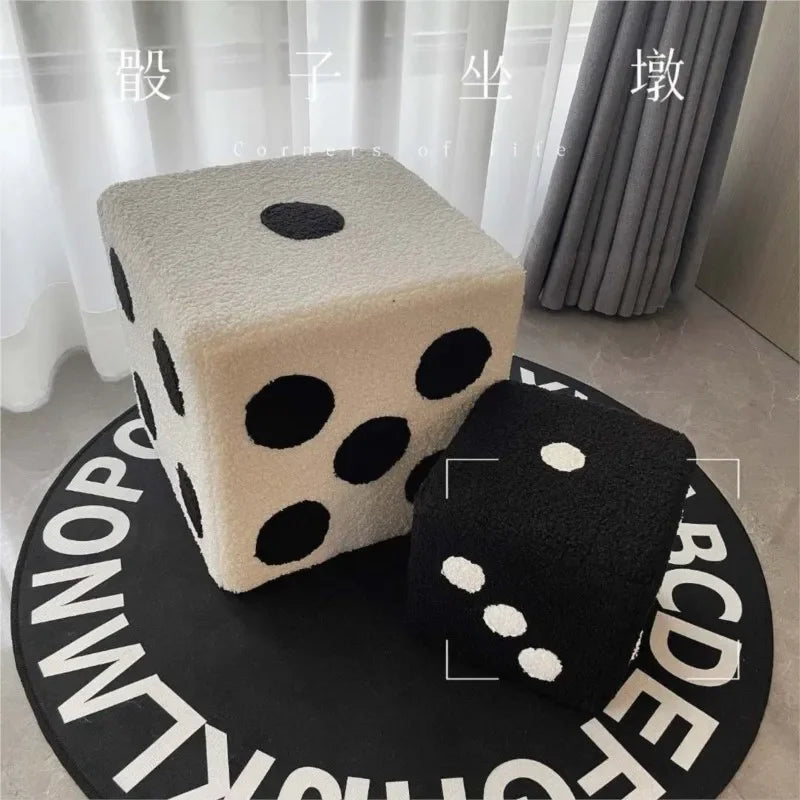 Cubic Imitation Lamb Wool Shoe Stool — Creative Dice-Shaped Wooden Furniture
