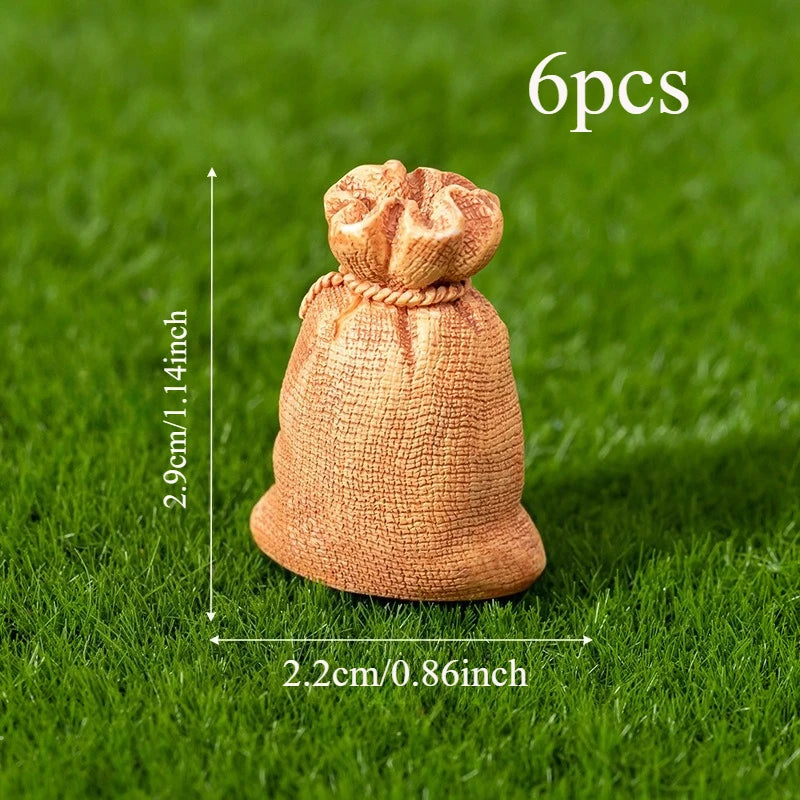 6pcs Realistic Burlap Sack Statues Resin Craft Decor for DIY & Holiday Scenes