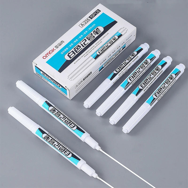 Waterproof Paint Markers - Industrial White Pens with Instant Flow, 0.7/1/2.5mm