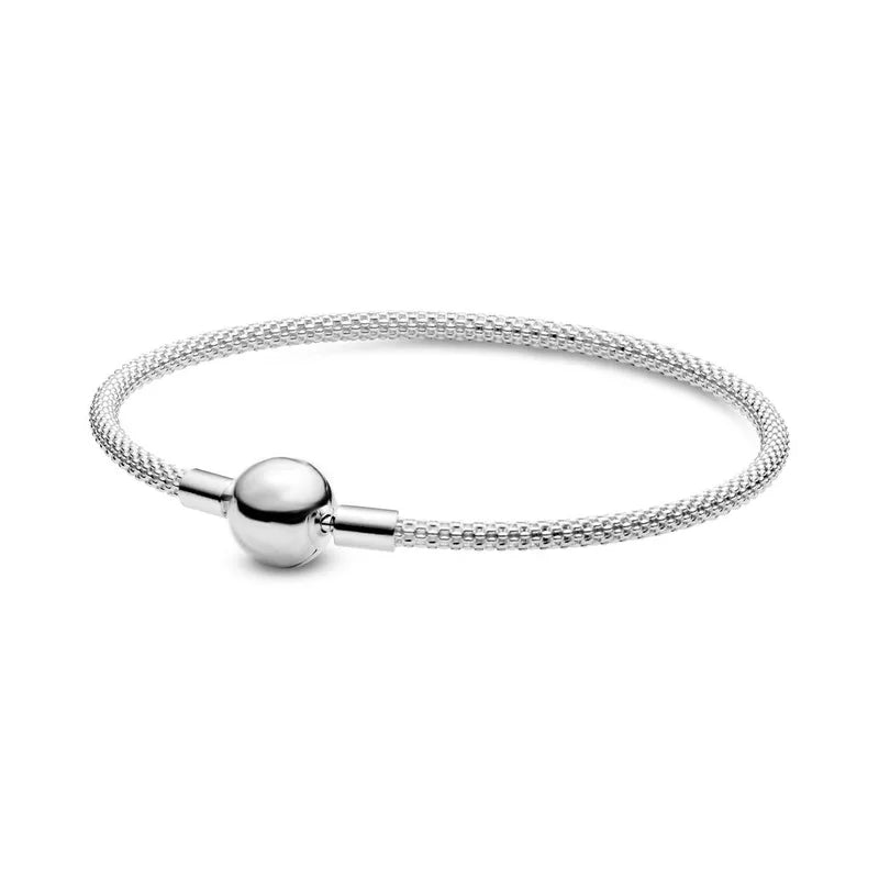 Silver Heart-Shaped Charm Snake Bone Bracelet for Women Jewelry Gift
