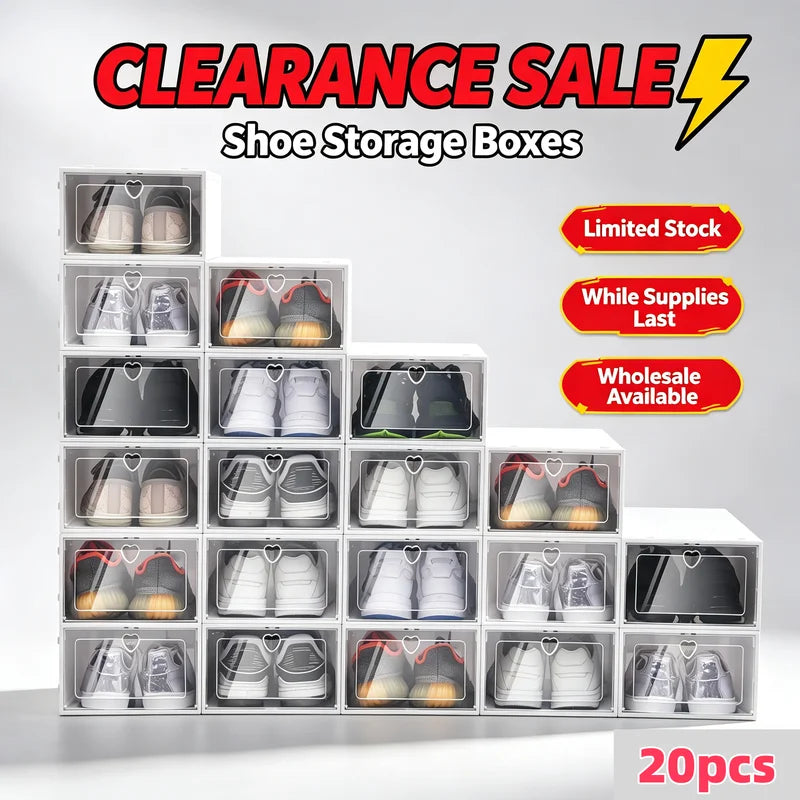 Stackable Transparent Shoe Storage Box with Side Flap - Dustproof & Ventilated, 20pcs