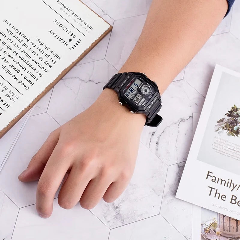 Men's Digital Watch with World Map, 100M Water Resistance, Multi Alarms