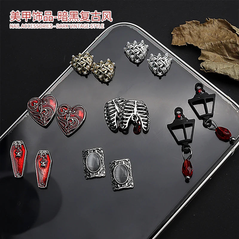 Halloween Nail Art Charms 10-Pack Gothic Punk 3D Metal Nail Decorations