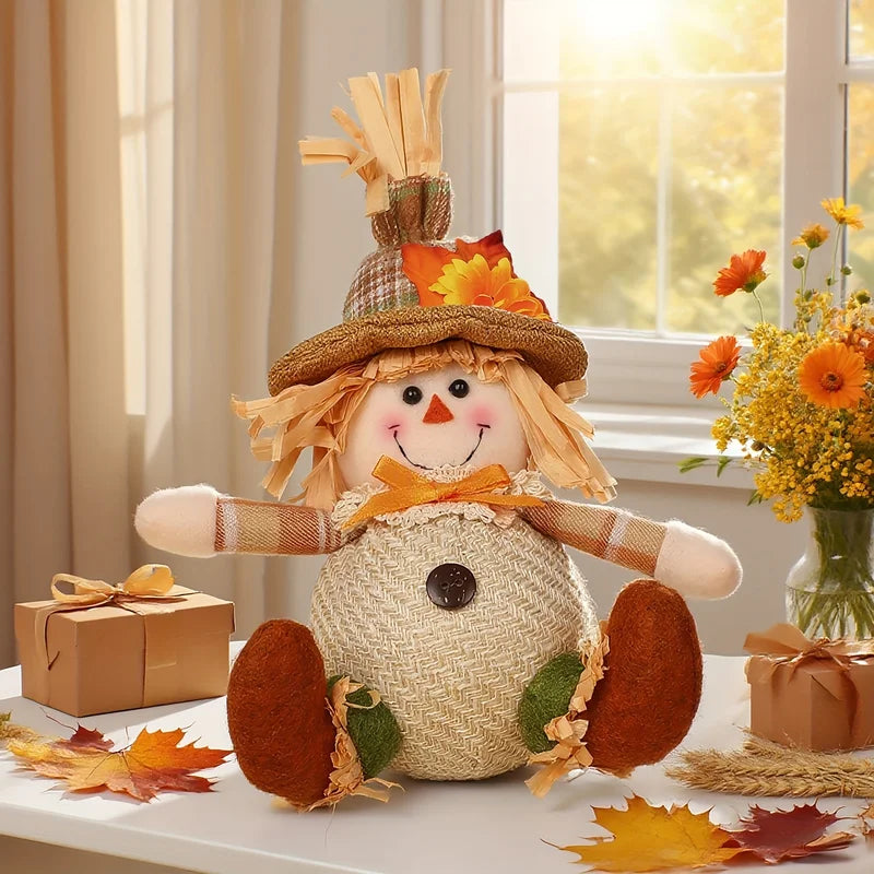Rustic Fall Harvest Scarecrow Wall Decor with Plaid & Sunflower Accents