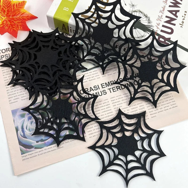 6Pcs Halloween Spider Web Coasters Black Non-Woven Party Decorations