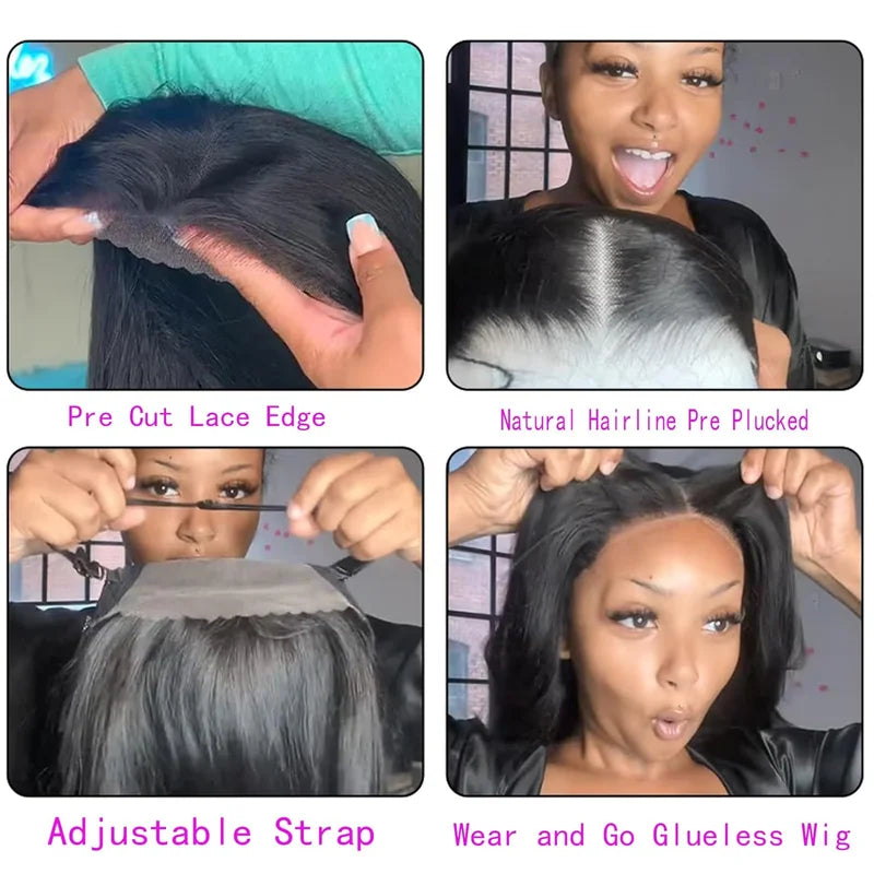 Pre-Cut No Glue Glueless Human Hair Wigs for Women - Brazilian, Ready to Wear, Preplucked, 180% Density