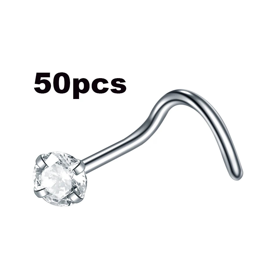 Stainless Steel Nose Piercing Jewelry Set 10/20/50 Pcs with CZ Crystals for Women