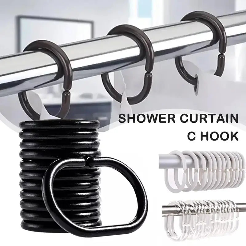 12PCS Plastic Shower Curtain Hooks Set - Bathroom Drape Loop Clips