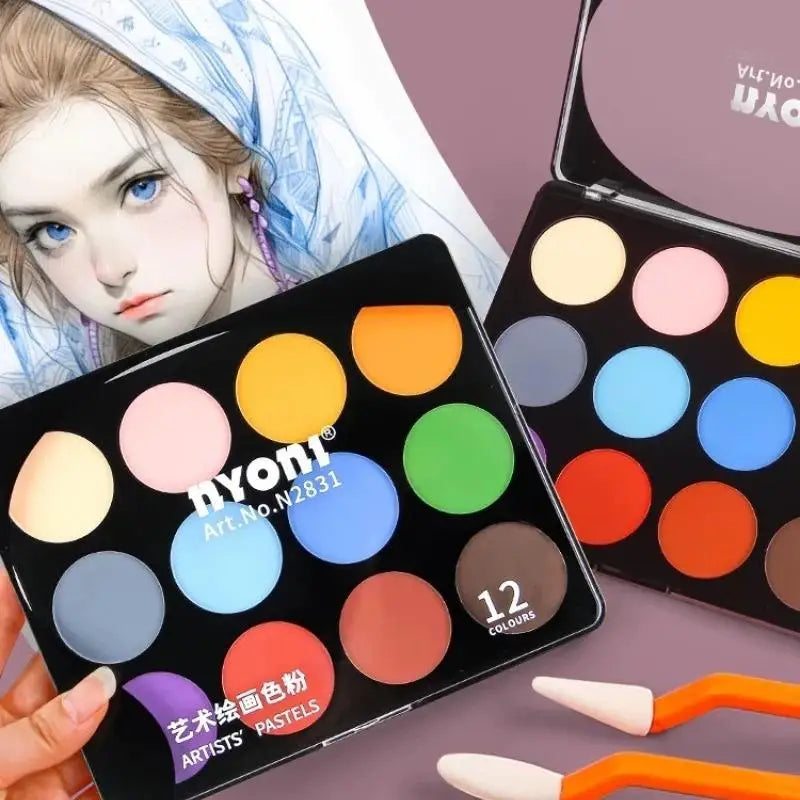 12 Color Soft Pastel Powder for Art & Drawing - Dry & Wet Sketching