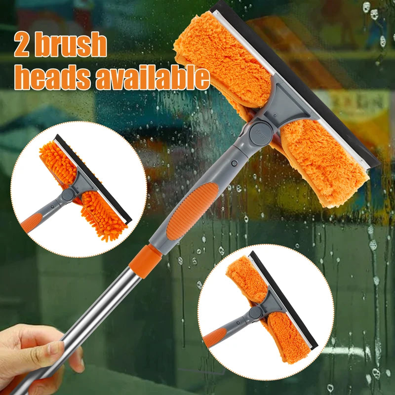 Extended Window Cleaning Kit with 2-in-1 Squeegee and Duster, 180° Swivel, Multiple Lengths