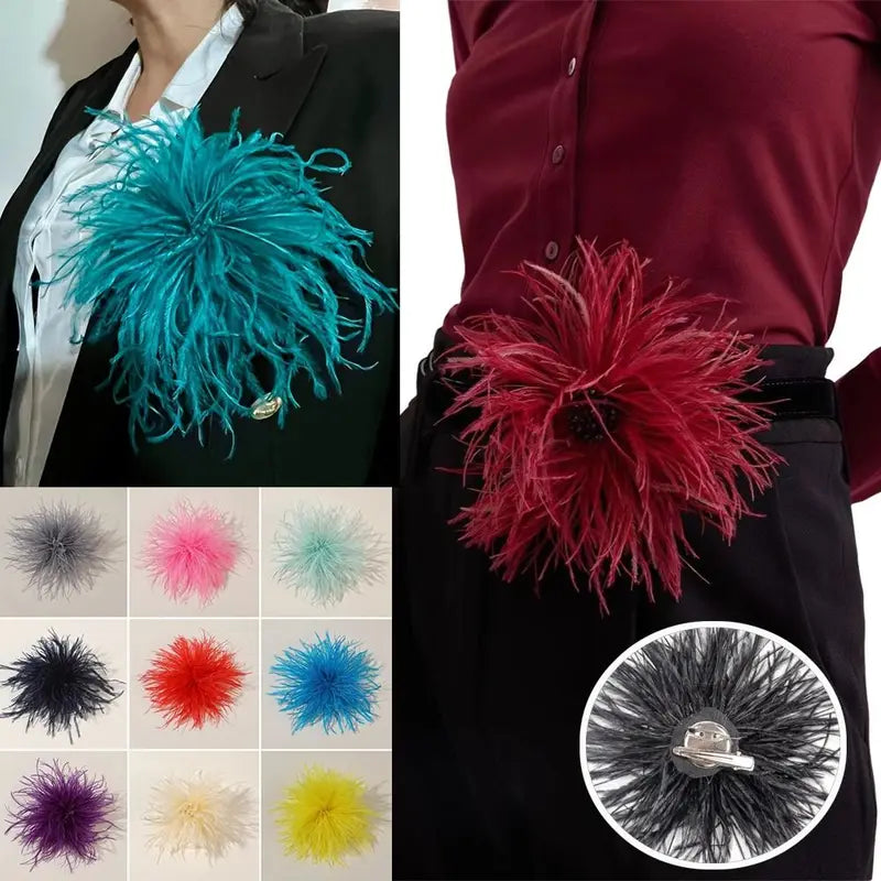 Large Ostrich Feather Brooch 8-10cm Handmade Artificial Feather Jewelry