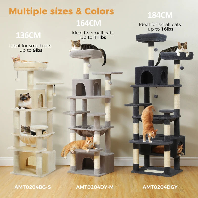 Large Multi-Level Cat Tree Tower with Sisal Scratching Posts, Spacious Condos and Perches