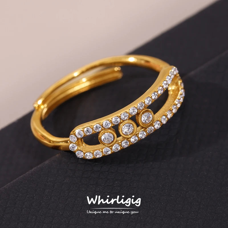 Geometric White Zircon Stainless Steel Necklace Rings for Women - Luxury Jewelry Gift