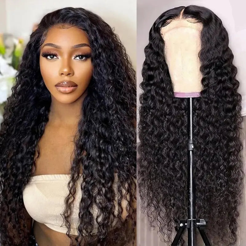 Deep Wave Lace Front Human Hair Wig 13x4 Curly Pre-Cut Lace Frontal 180% Density for Black Women
