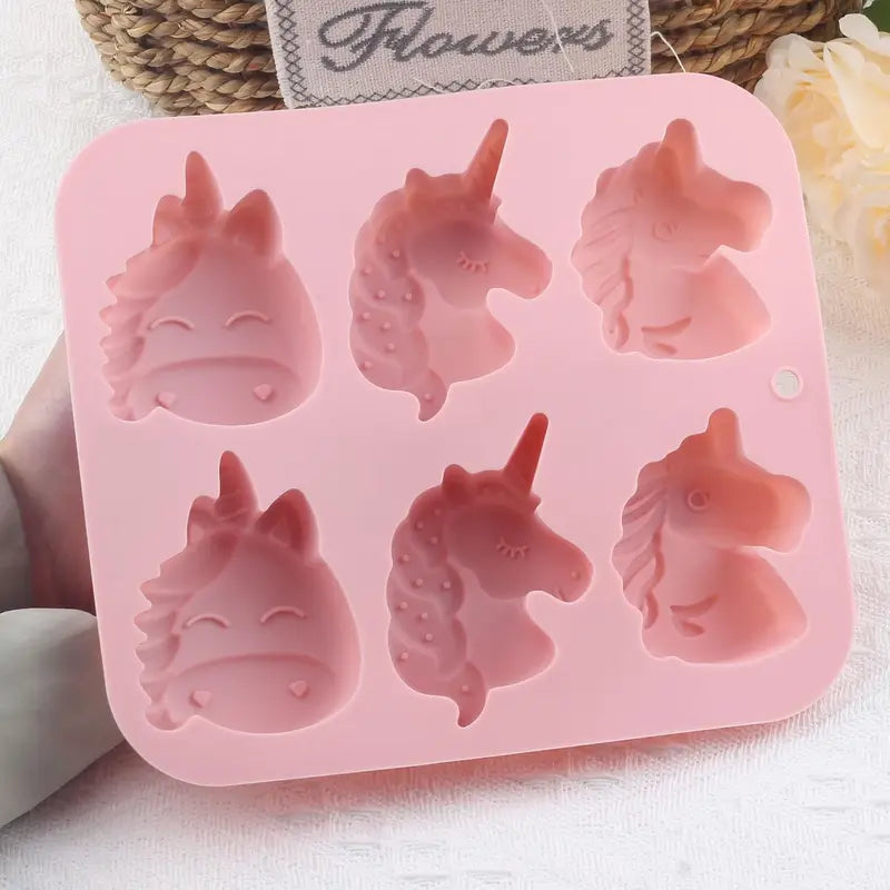 Silicone Unicorn Head Chocolate Mold - 6 Cavities for Candy & Cake Decoration