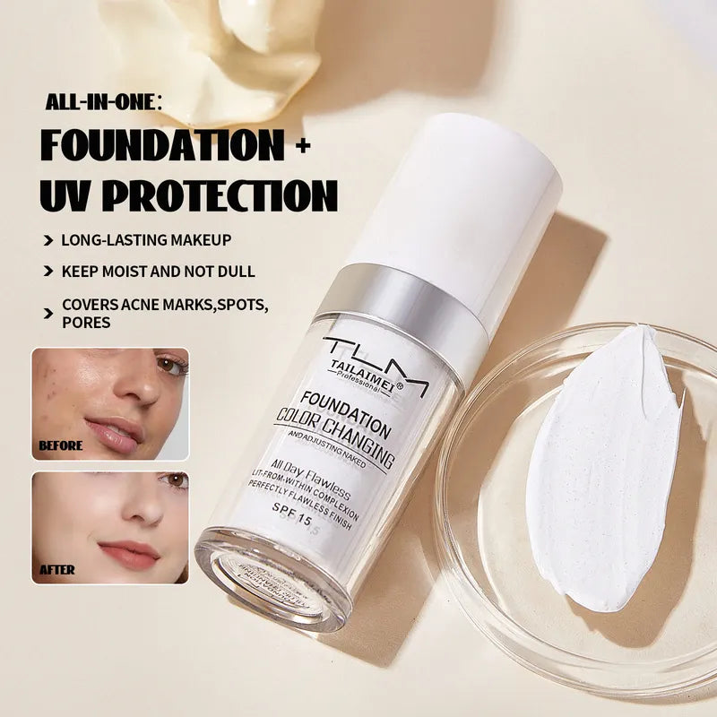Color Changing Liquid Foundation & Concealer Waterproof Face Makeup 30ml