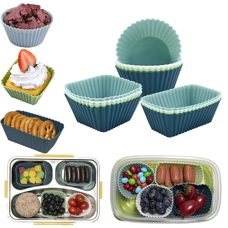 Reusable Silicone Cupcake & Muffin Liners Set - Non-Stick Baking Molds, 12 Pcs