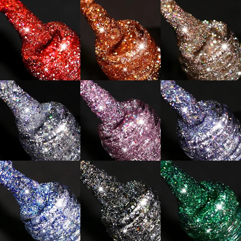 Reflective Glitter Gel Nail Polish 10ml UV Soak Off Varnish for Manicure