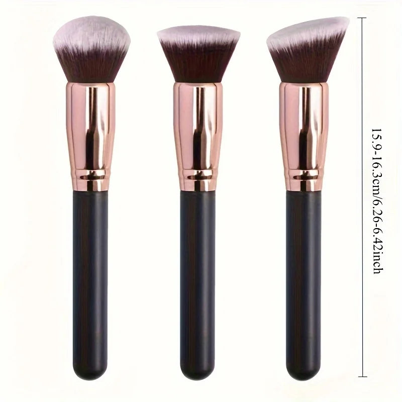 3Pcs Makeup Brush Set with Foundation, Blush & Eyeshadow Brushes - Soft Nylon Bristles, Travel-Friendly