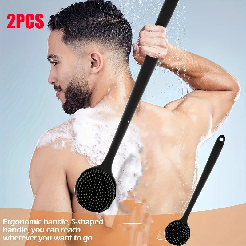 Long Handle Silicone Back Scrubber & Body Exfoliating Brush for Bath & Massage