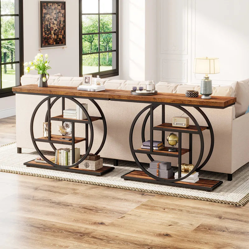 4-Tier Industrial Console Table with Shelves for Entryway Living Room