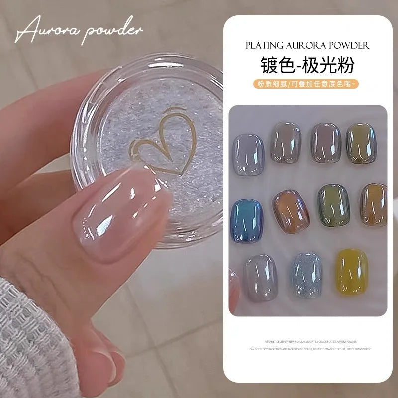 High-Gloss Aurora Chrome Nail Powder - Glitter Pigment for Nails