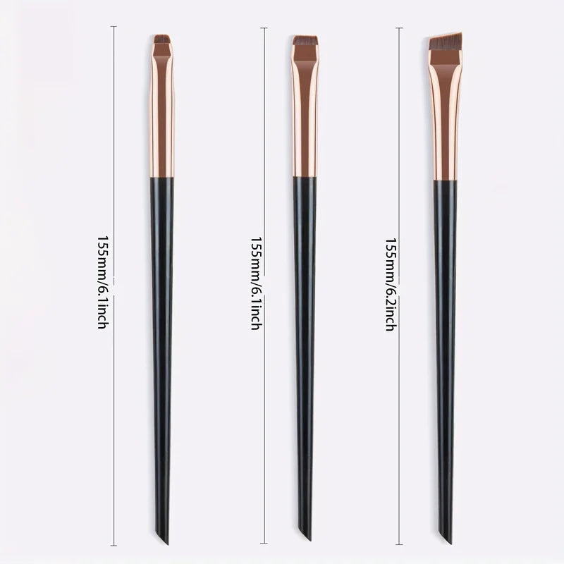 3-Piece Makeup Brush Set with Eyeliner, Eyebrow & Eye Shadow Brushes - Fine, Oblique & Ultra-Thin Tips