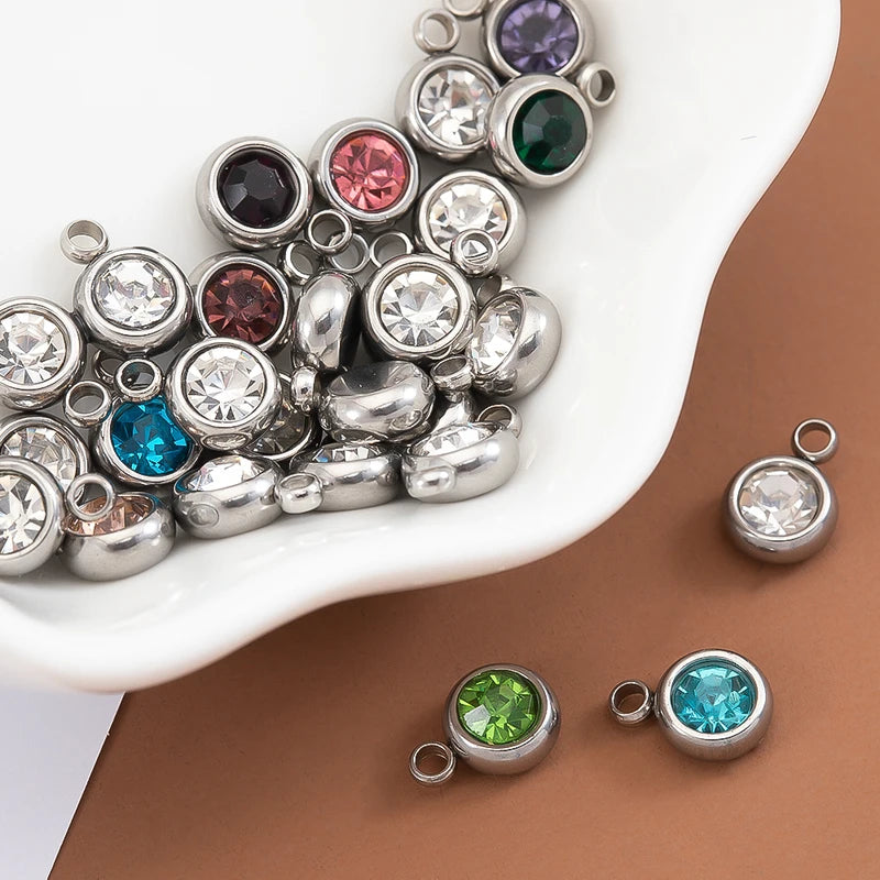 20pcs Mixed Color Stainless Steel Rhinestone Bead Charms 6mm DIY Jewelry Pendants for Women
