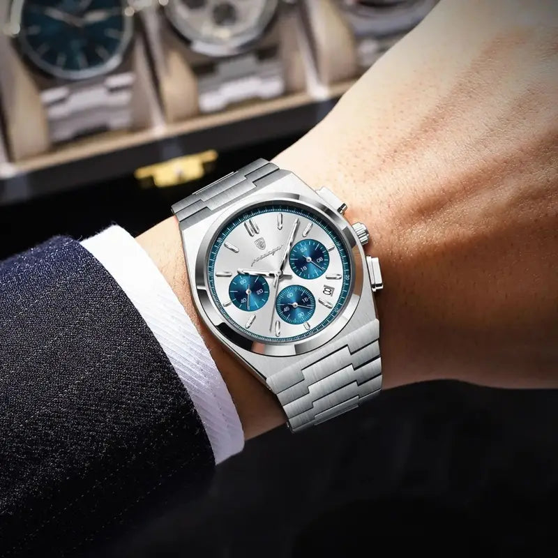 Men's Stainless Steel Chronograph Wristwatch Waterproof Business Watch