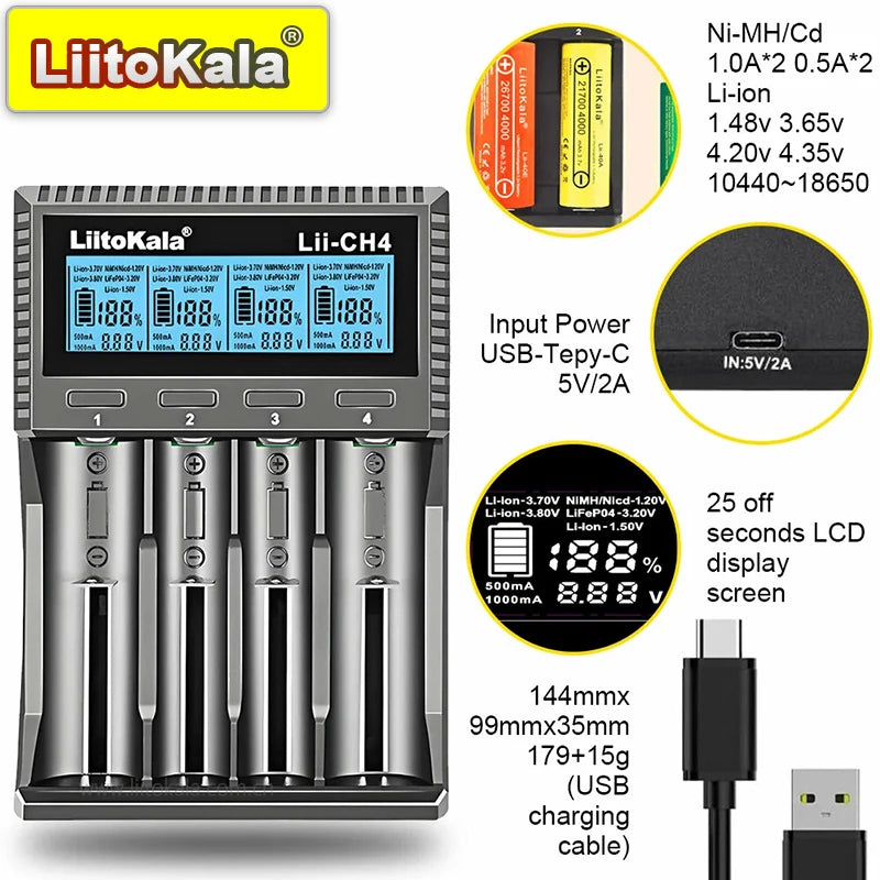 Universal Rechargeable Battery Charger for 18650, AA, AAA, Li-ion, NiMH, LiFePO4