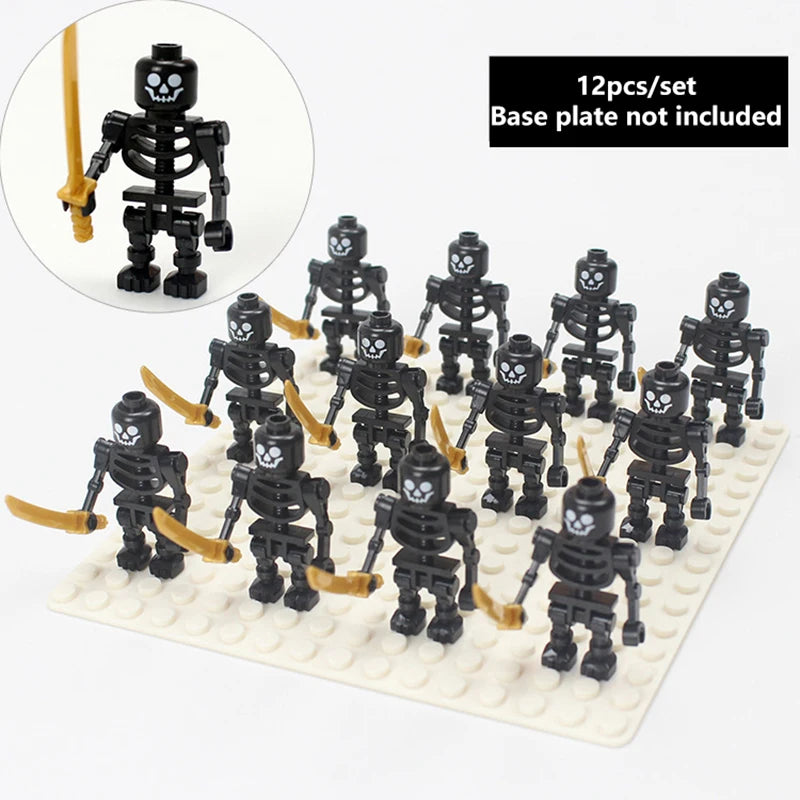 12Pcs Skeleton Soldier Building Blocks Halloween Decor Set - Ninja Bone Figures