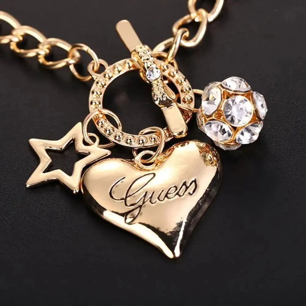 Women Heart Charm Star Fire Ball Bracelet with Imitation Pearls