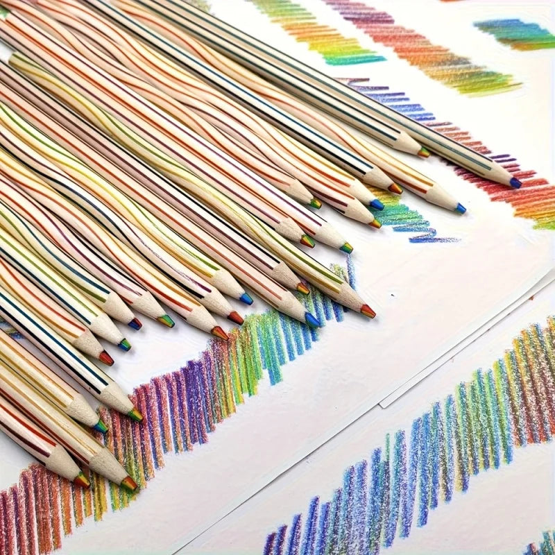 Rainbow Art Pen Set with Colored Pencils and Thick Lead for Professional Drawing