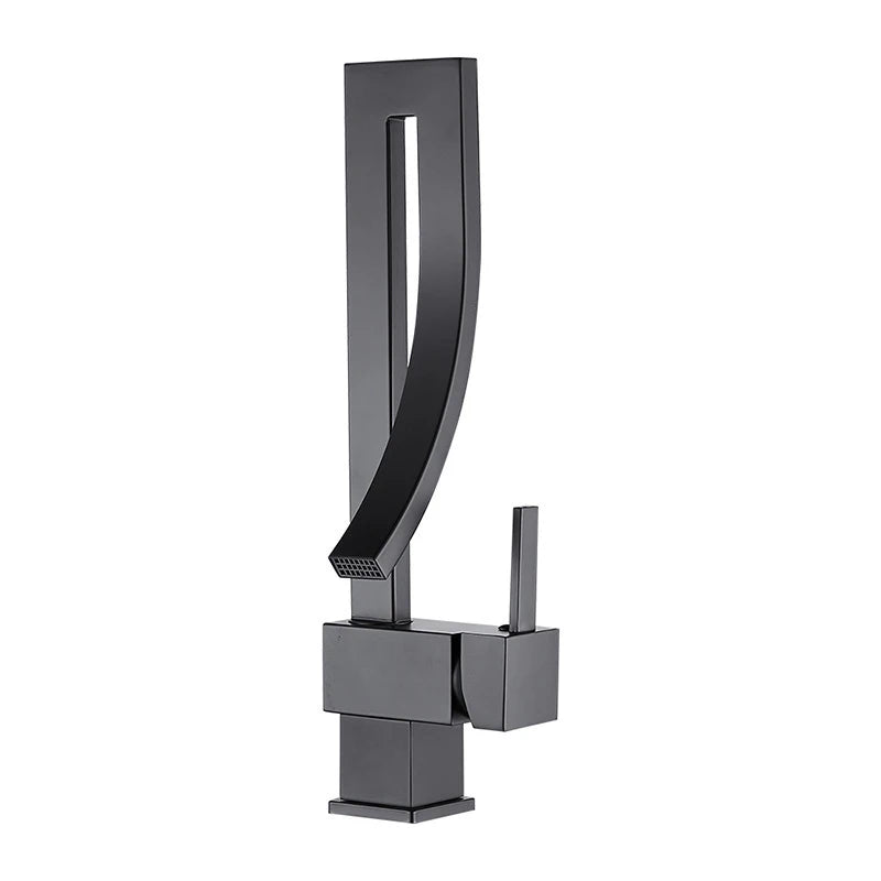 Bathroom Basin Faucet Brass Deck Mount Waterfall Mixer Tap - Hot & Cold Water