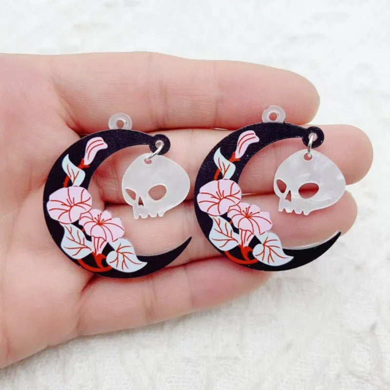 Halloween Acrylic Ghost Black Cat Skull Jewelry Set for Earrings & Keychains - DIY Craft Supplies