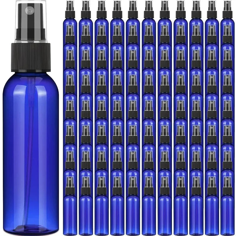 Set of 50 Refillable Blue Spray Bottles - 20ml, 30ml, 50ml, 60ml, 100ml Fine Mist Containers for Disinfectant & Travel